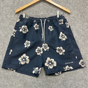Coach Swim Shorts Mens S Marine Blue Floral Aloha Print Mesh Lined Swim Trunks